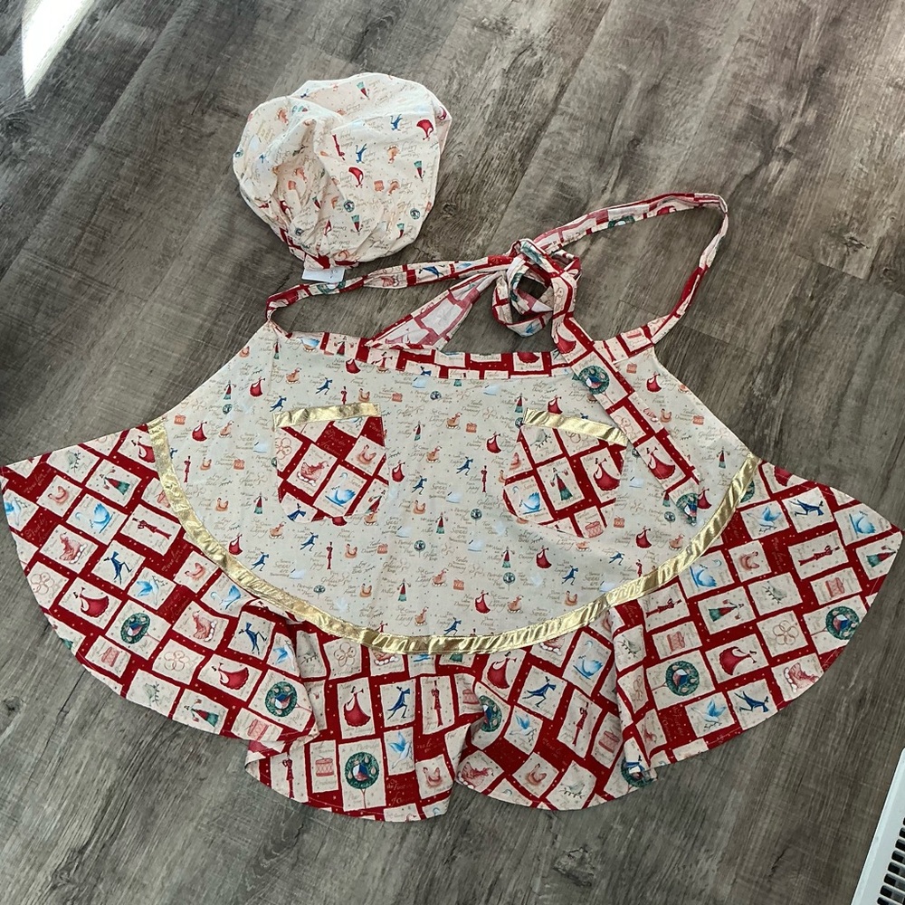 Handmade 12 Days Of Christmas Apron And Chefs Hat NWT